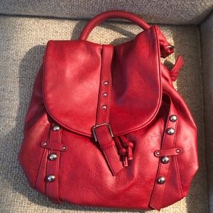 Soft red leather purse & backpack.